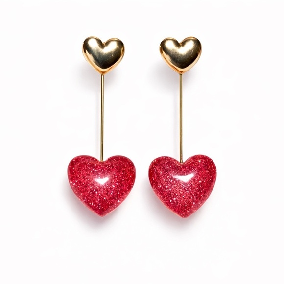 Anthropologie Jewelry - ⚜️ Valentine’s Love | Red Heart Drop Earrings